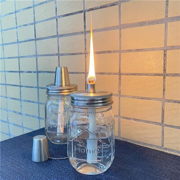 Mason Jar Tabletop Torch Kits,4 Pack Longlife Fiberglass Wicks,Stainless Steel - Picture 4 of 8